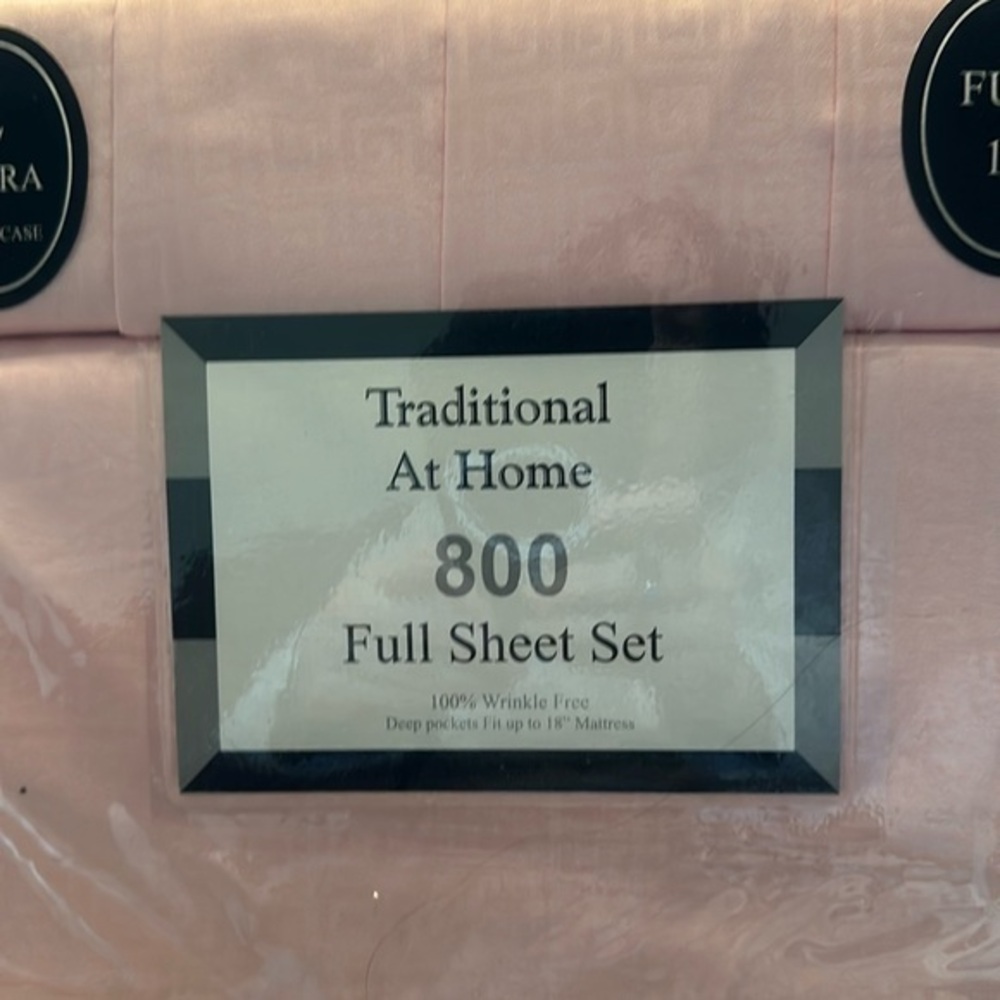Traditional At Home 6pc Full Shee Pink Set Cotton Candy embossed geek key print